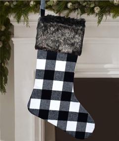 img 2 attached to 🎅 Senneny Christmas Stockings: 4 Pack 18" Black White Buffalo Plaid with Plush Faux Fur Cuff - Perfect for Family Christmas Holiday Party Decorations!