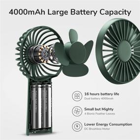 img 3 attached to 🌬️ JISULIFE Portable Handheld Fan - USB Rechargeable Pocket Fan [4000mAh, 4-16 Hour Working Time] - Battery Operated Desk Fan with 3 Speeds for Outdoor, Travel, Office, Home, Dark Green