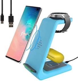 img 4 attached to 🔋 Versatile 3-in-1 Wireless Charging Station: Samsung Galaxy S21/S20/S10+/S10/S9/Note8/S8/S7, Galaxy Buds, Galaxy Watch, iPhone12/SE/11//XR/XS/X/8, and AirPods2/Pro-Blue