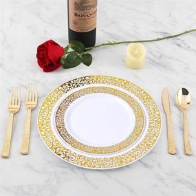 img 1 attached to 🍽️ Supernal 180-Piece Gold Plastic Silverware Set, Christmas Plastic Cutlery, Gold Forks and Spoons for Parties and Birthdays, Include 60 Gold Forks, 60 Gold Knives, 60 Gold Spoons