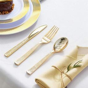img 3 attached to 🍽️ Supernal 180-Piece Gold Plastic Silverware Set, Christmas Plastic Cutlery, Gold Forks and Spoons for Parties and Birthdays, Include 60 Gold Forks, 60 Gold Knives, 60 Gold Spoons