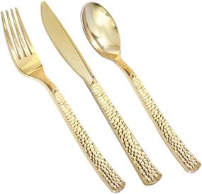 img 4 attached to 🍽️ Supernal 180-Piece Gold Plastic Silverware Set, Christmas Plastic Cutlery, Gold Forks and Spoons for Parties and Birthdays, Include 60 Gold Forks, 60 Gold Knives, 60 Gold Spoons