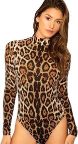 img 4 attached to MAKEMECHIC Leopard Stretchy Bodysuit Leotard Women's Clothing in Bodysuits