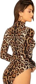 img 3 attached to MAKEMECHIC Leopard Stretchy Bodysuit Leotard Women's Clothing in Bodysuits