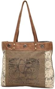 img 1 attached to Myra Bags Bicycle Upcycled Canvas Tote Bag: Eco-Friendly Tan, Khaki, Brown, One_Size