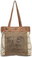 myra bags bicycle upcycled canvas tote bag: eco-friendly tan, khaki, brown, one_size logo