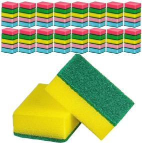 img 3 attached to DecorRack 80 Cleaning Scrub Sponges: Heavy Duty, Multifunctional for Kitchen, Bathroom, Car Wash - One Scouring, One Absorbent Side - Abrasive Scrubber Sponge Dish Pads (Pack of 80)