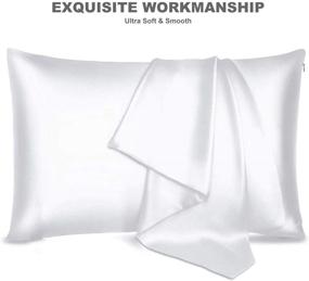 img 2 attached to Hypoallergenic Satin Pillowcase Set, 2pcs Soft and Breathable Silky Satin Pillow Cases, Standard Size Body Pillow Covers with Hidden Zipper - White, 20 inch X 26 inch