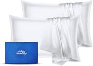 hypoallergenic satin pillowcase set, 2pcs soft and breathable silky satin pillow cases, standard size body pillow covers with hidden zipper - white, 20 inch x 26 inch logo