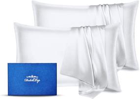 img 4 attached to Hypoallergenic Satin Pillowcase Set, 2pcs Soft and Breathable Silky Satin Pillow Cases, Standard Size Body Pillow Covers with Hidden Zipper - White, 20 inch X 26 inch