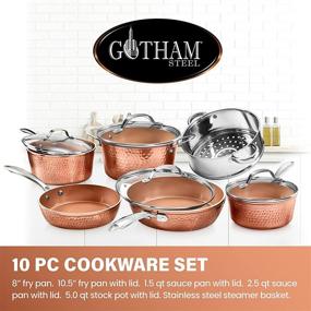 img 3 attached to 🍳 Gotham Steel Hammered Collection 10 Piece Premium Ceramic Cookware Set - Triple Coated Ultra Nonstick Surface for Even Heating, Oven, Stovetop & Dishwasher Safe