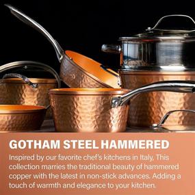 img 1 attached to 🍳 Gotham Steel Hammered Collection 10 Piece Premium Ceramic Cookware Set - Triple Coated Ultra Nonstick Surface for Even Heating, Oven, Stovetop & Dishwasher Safe