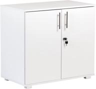 🗄️ locking 2-door white storage cabinet with bookcase shelf - desktop height 28.9" - wood laminate desk extension for home or office use logo