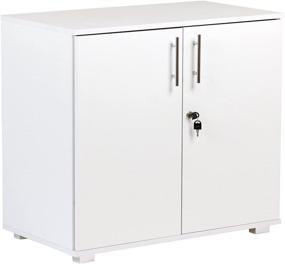 img 4 attached to 🗄️ Locking 2-Door White Storage Cabinet with Bookcase Shelf - Desktop Height 28.9" - Wood Laminate Desk Extension for Home or Office Use