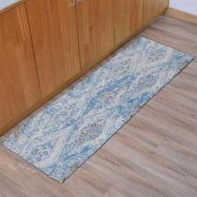 img 3 attached to 🏃 AMIDA 9ft Hallway Runner: Machine Washable, Anti-Slip, Floral Plaid Geometric Vintage Chic design, Blue and Beige, Dog Friendly, Non-Shedding - Perfect 9ft Kitchen Runner!