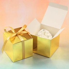 img 1 attached to 🎁 COTOPHER 60pcs Wedding Favor Boxes, Metallic Gold Paper Gift Boxes 3x3x3 Inches with Ribbons - Ideal for Gifts, Crafts, Cupcakes, Candies, Bridesmaid Proposals