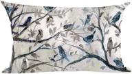 ink painting watercolor blue grey lovely birds tree leaves lumbar throw pillow cover case cushion for home living room bed sofa car, cotton linen, rectangular, 12 x 20 inches - ramirar логотип