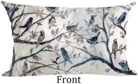 img 2 attached to Ink Painting Watercolor Blue Grey Lovely Birds Tree Leaves Lumbar Throw Pillow Cover Case Cushion for Home Living Room Bed Sofa Car, Cotton Linen, Rectangular, 12 x 20 inches - Ramirar