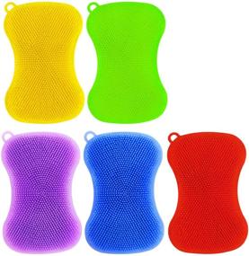 img 4 attached to Silicone Sponge Dish Scrubber Set Household Supplies