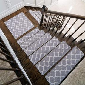 img 2 attached to 🧞 Moorish Moroccan Soft Woven Rugs: Slip Resistant Stair Treads & Landing Carpet Set - Modern Printed Design for Indoor Wooden Steps (13+1 Stair Rugs)