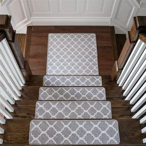 img 3 attached to 🧞 Moorish Moroccan Soft Woven Rugs: Slip Resistant Stair Treads & Landing Carpet Set - Modern Printed Design for Indoor Wooden Steps (13+1 Stair Rugs)