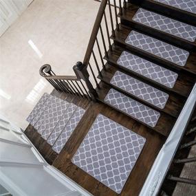 img 1 attached to 🧞 Moorish Moroccan Soft Woven Rugs: Slip Resistant Stair Treads & Landing Carpet Set - Modern Printed Design for Indoor Wooden Steps (13+1 Stair Rugs)