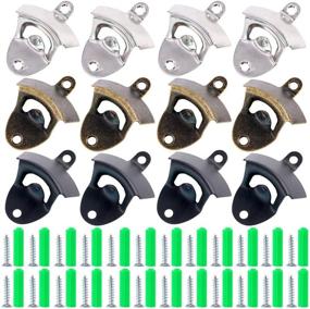 img 4 attached to 🍻 Swpeet 12Pcs 3 Colors Wall Mount Bottle Opener Kit: Vintage Rustic Bar Beer Cap Opener for Kitchen, Cafe, Bars - Silver, Bronze, Black