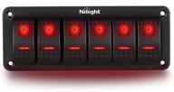 nilight 6 gang rocker switch panel 5pin on off toggle switch aluminum holder 12v 24v dash pre-wired red backlit switches for automotive cars marine boats rvs truck logo