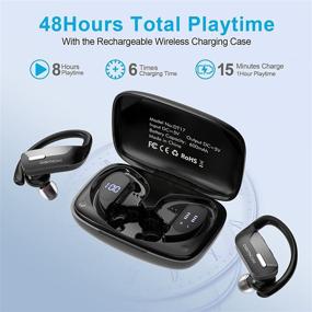 img 2 attached to Беспроводные наушники DIGITNOW Bluetooth 5.0 - Зарядка на 48 часов, спортивные наушники с LED-дисплеем, микрофоном, глубоким басом и защитой IPX7 от воды - Идеально подходят для тренировок, игр и бега.