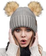 🧣 women's girls' warm winter knit hats with double faux fur pom poms - furtalk cute beanies logo