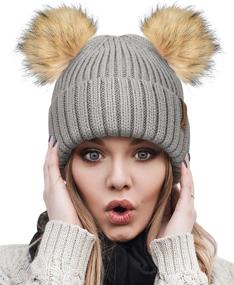 img 4 attached to 🧣 Women's Girls' Warm Winter Knit Hats with Double Faux Fur Pom Poms - FURTALK Cute Beanies