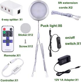 img 3 attached to AIBOO Linkable Under Cabinet LED Lighting with RF Remote Control, 12V Slim Aluminum 🔆 Dimmable Puck Lights for Mood Lighting - UL Listed Transformer Included (6 Lights, Warm White)