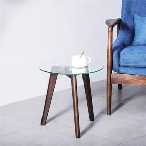 img 2 attached to 🪑 Modern Tempered Glass End Table with Walnut Wood Legs - Perfect for Small Spaces