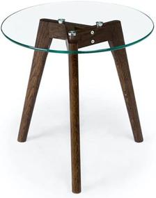 img 4 attached to 🪑 Modern Tempered Glass End Table with Walnut Wood Legs - Perfect for Small Spaces