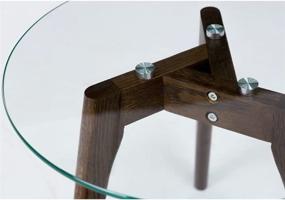 img 1 attached to 🪑 Modern Tempered Glass End Table with Walnut Wood Legs - Perfect for Small Spaces