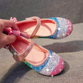 img 2 attached to 🌈 YYFURR Girls Toddler Princess Glitter Rainbow Sequins Sparkling Wedding Party School Flat Dress Mary Jane Shoes: Ballerina Flats for Magical Moments