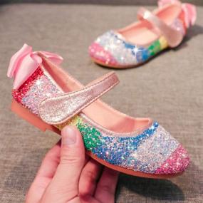 img 1 attached to 🌈 YYFURR Girls Toddler Princess Glitter Rainbow Sequins Sparkling Wedding Party School Flat Dress Mary Jane Shoes: Ballerina Flats for Magical Moments