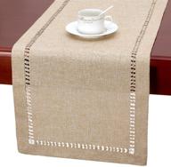 grelucgo handcrafted hemstitch beige table runner or dresser scarf - rectangular 14x36 inch логотип