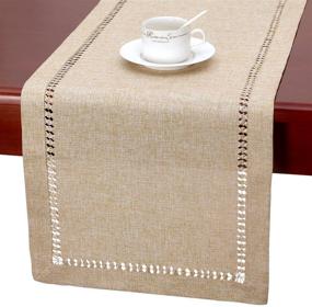 img 4 attached to Grelucgo Handcrafted Hemstitch Beige Table Runner or Dresser Scarf - Rectangular 14x36 Inch