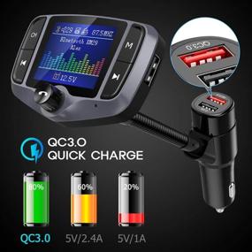 img 2 attached to 🚗 Nulaxy Bluetooth FM Transmitter: 1.8" Display Car Charger Adapter with Hands-Free Kit, QC3.0, 5V/2.4A, USB Drive, SD Card, Aux Input & Output - KM29 Grey