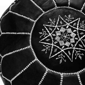 img 2 attached to 🪑 Premium Moroccan Leather Pouf Cover - ARTOUARZAZATE Ottoman Footstool Hassock in 100% Real Natural Leather, Ideal for Home & Wedding Gifts, Foot Stool (Black by White)