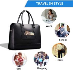 img 2 attached to Su.B.dgn 15.6 Inch Turquoise Laptop Bag for Women - Leather Briefcase with Trolley Strap