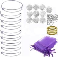 🎁 changjin 10pcs/set silver tone expandable wire charms bangle bracelets: perfect gift for women | includes gift bags kit logo