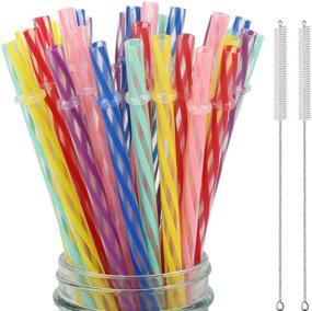 img 4 attached to 🥤 Reusable Plastic Straws Set - 33 Pieces, Fit for Mason Jars & Tumblers, 9in Transparent Colored Drinking Straws with Carrying Case & Cleaning Brushes - BPA Free & Eco-friendly