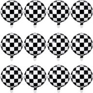 🏁 racing themed checkered balloon set - checkerboard aluminum foil balloons in black and white for party decorations, 18 inches (pack of 12) logo