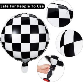 img 2 attached to 🏁 Racing Themed Checkered Balloon Set - Checkerboard Aluminum Foil Balloons in Black and White for Party Decorations, 18 Inches (Pack of 12)