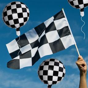 img 1 attached to 🏁 Racing Themed Checkered Balloon Set - Checkerboard Aluminum Foil Balloons in Black and White for Party Decorations, 18 Inches (Pack of 12)