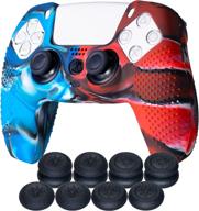 🎮 yorha studded silicone cover skin case for ps5 dualsense controller: camou red & blue with pro thumb grips (8-pack) logo