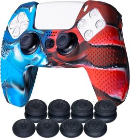 img 4 attached to 🎮 YoRHa Studded Silicone Cover Skin Case for PS5 Dualsense Controller: Camou Red & Blue with Pro Thumb Grips (8-Pack)