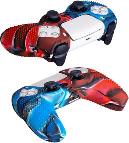 img 1 attached to 🎮 YoRHa Studded Silicone Cover Skin Case for PS5 Dualsense Controller: Camou Red & Blue with Pro Thumb Grips (8-Pack)